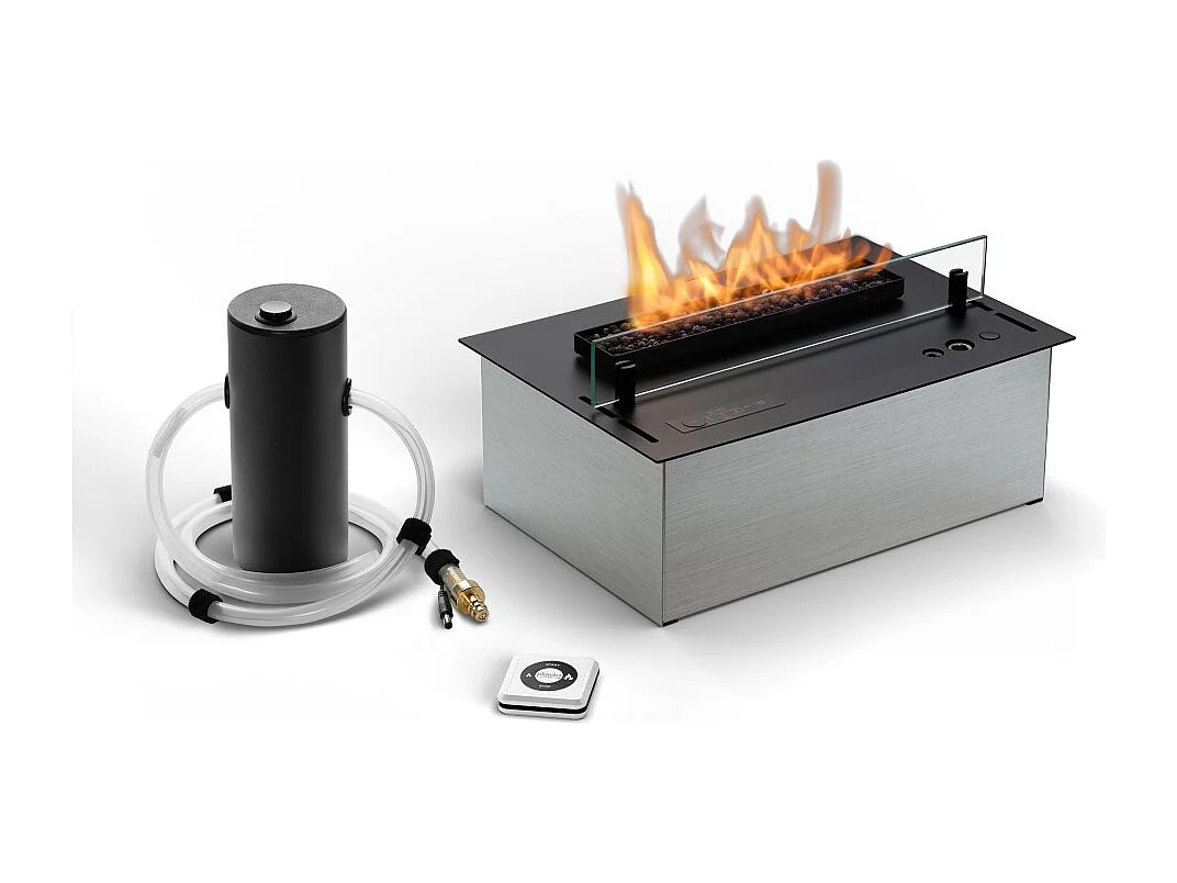 Planika - Bruciatore a Bioetanolo Senso Burner BEV Senza Canna Fumaria, Controllo Remoto, Fiamma Reale, Acciaio