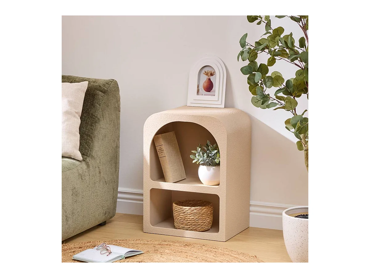 Table de nuit Chevet avec 2 niches coloris beige - Longueur 40 x Profondeur 30 x Hauteur 55 cm