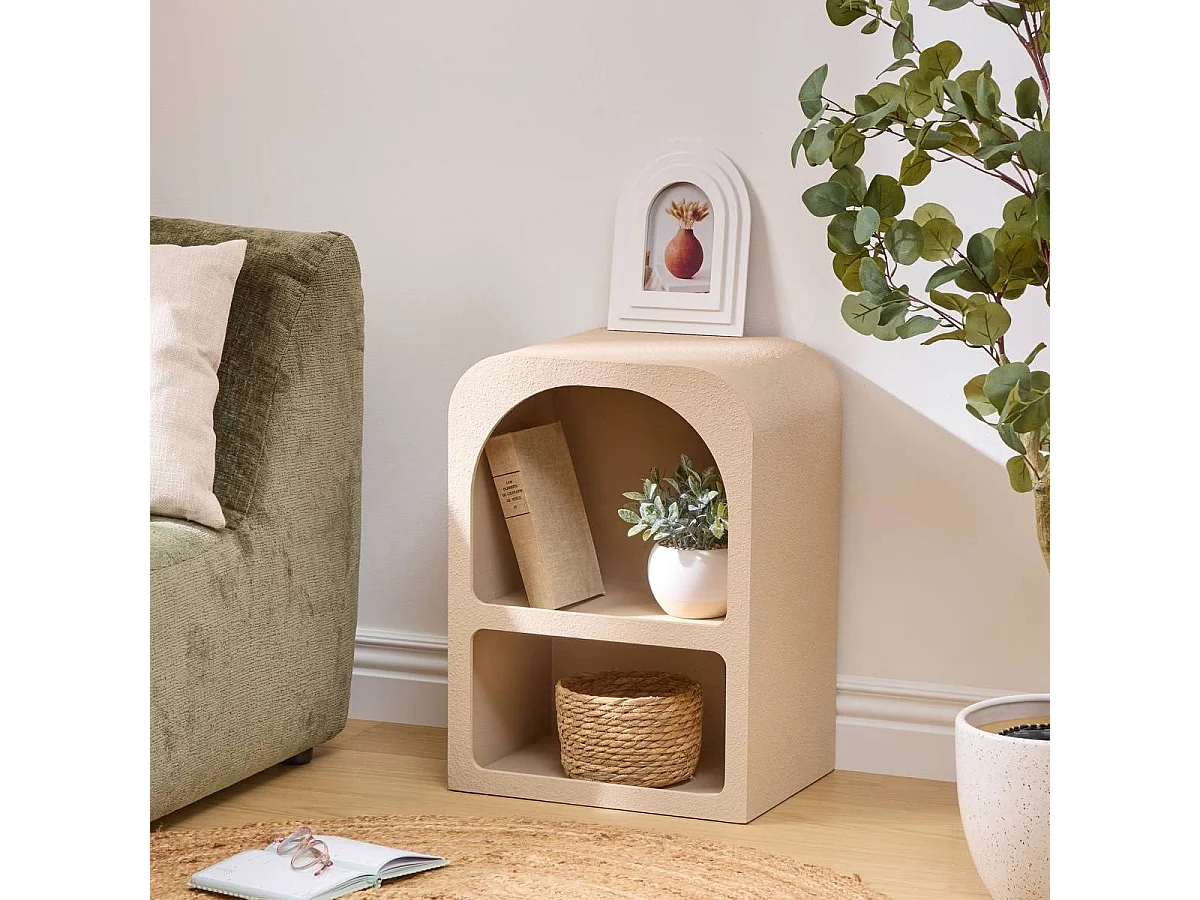 Table de nuit Chevet avec 2 niches coloris beige - Longueur 40 x Profondeur 30 x Hauteur 55 cm