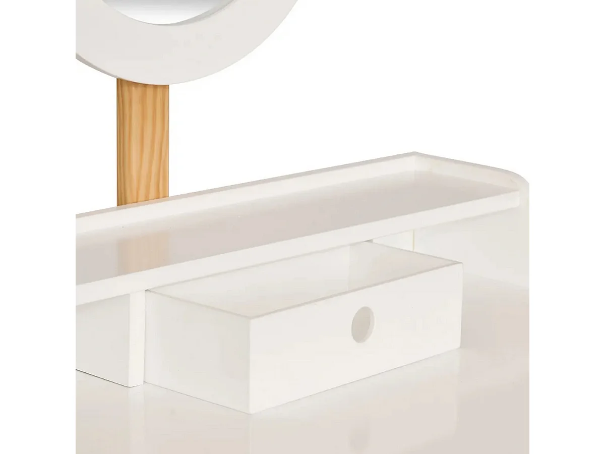 Coiffeuse enfant avec miroir et tabouret Blanc - Longueur 60,7 x Profondeur 42 x Hauteur 89,2 cm