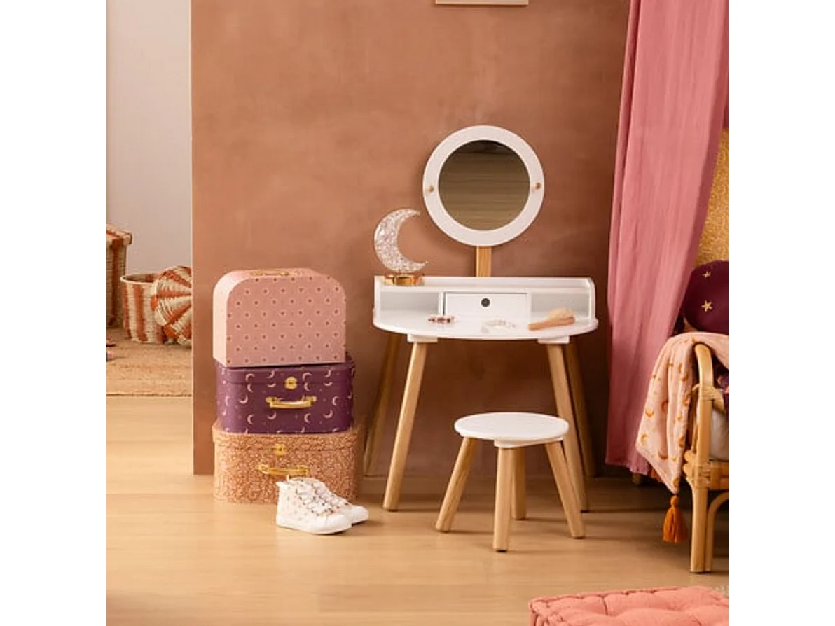 Coiffeuse enfant avec miroir et tabouret Blanc - Longueur 60,7 x Profondeur 42 x Hauteur 89,2 cm