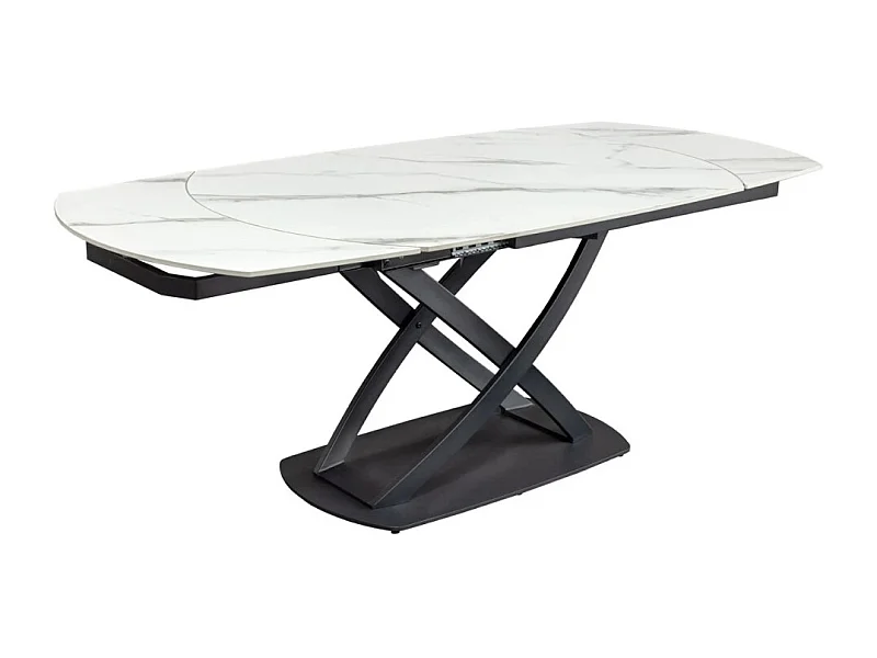 Table ATONIA – Ovale extensible 130 à 190 cm – Plateau céramique effet marbre blanc – Pieds métal – Style moderne