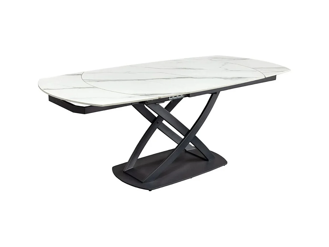 Table ATONIA – Ovale extensible 130 à 190 cm – Plateau céramique effet marbre blanc – Pieds métal – Style moderne