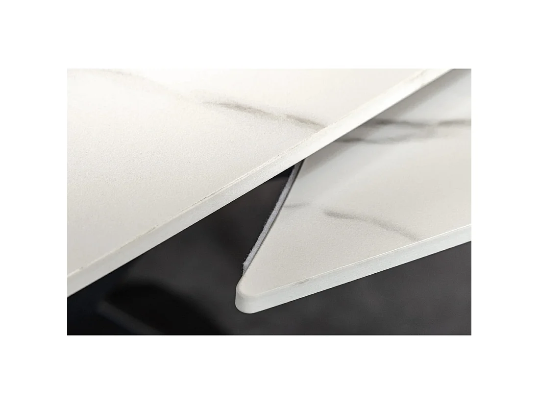Tafel ATONIA – Ovaal uitschuifbaar van 130 tot 190 cm – Blad van keramiek met wit marmer effect – Metalen poten – Moderne stijl
