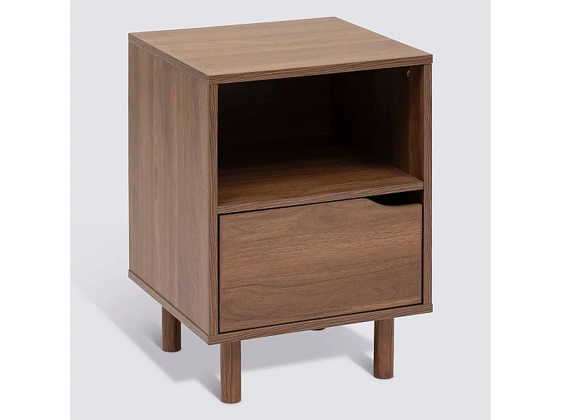 Table de nuit , Chevet 2 étagères et 1 porte coloris effet bois foncé - Longueur 40 x Profondeur 40 x Hauteur 57,5 cm