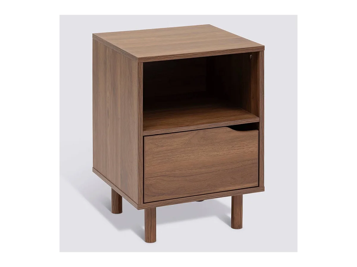 Table de nuit , Chevet 2 étagères et 1 porte coloris effet bois foncé - Longueur 40 x Profondeur 40 x Hauteur 57,5 cm