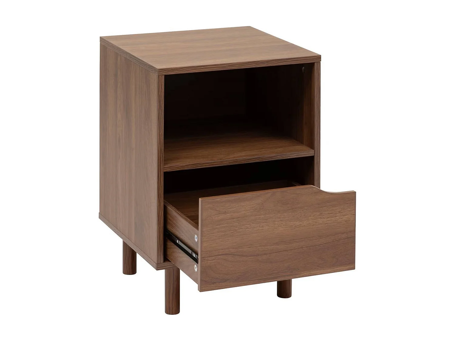 Table de nuit , Chevet 2 étagères et 1 porte coloris effet bois foncé - Longueur 40 x Profondeur 40 x Hauteur 57,5 cm