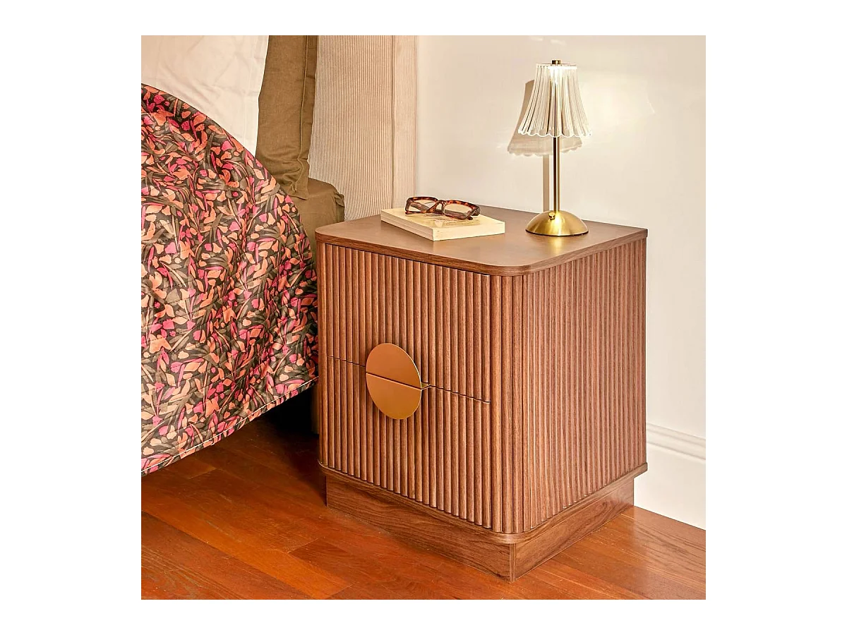 Table de nuit Chevet avec 2 tiroirs coloris Noyer - Longueur 45 x Profondeur 40 x Hauteur 50 cm