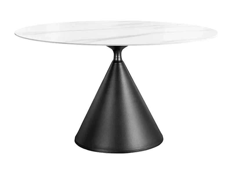 Table de salle à manger VOLTIS – Ronde diamètre 135 cm – Plateau céramique effet marbre blanc – Pieds métal – Style chic