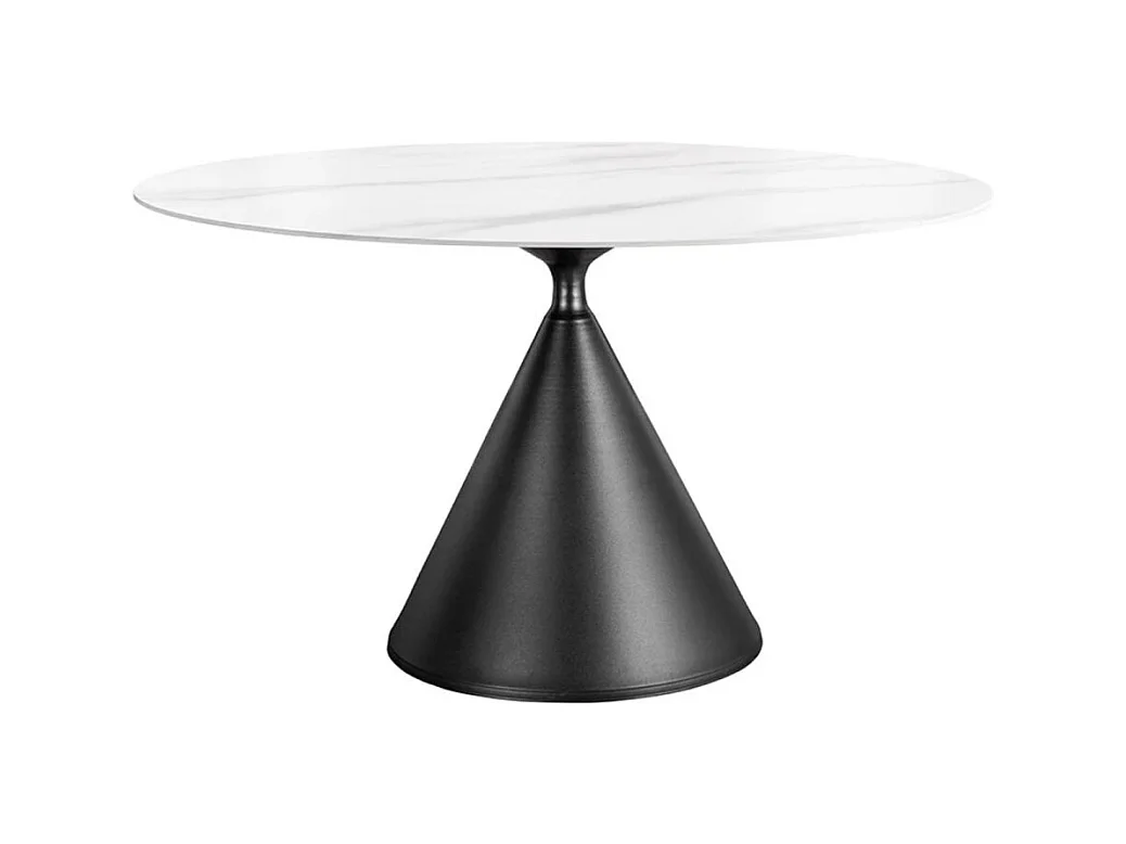 Table de salle à manger VOLTIS – Ronde diamètre 135 cm – Plateau céramique effet marbre blanc – Pieds métal – Style chic