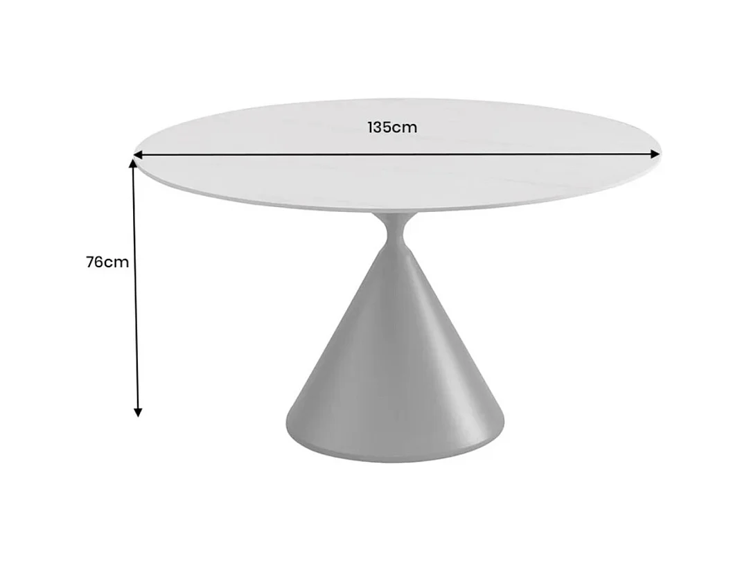 Table de salle à manger VOLTIS – Ronde diamètre 135 cm – Plateau céramique effet marbre blanc – Pieds métal – Style chic