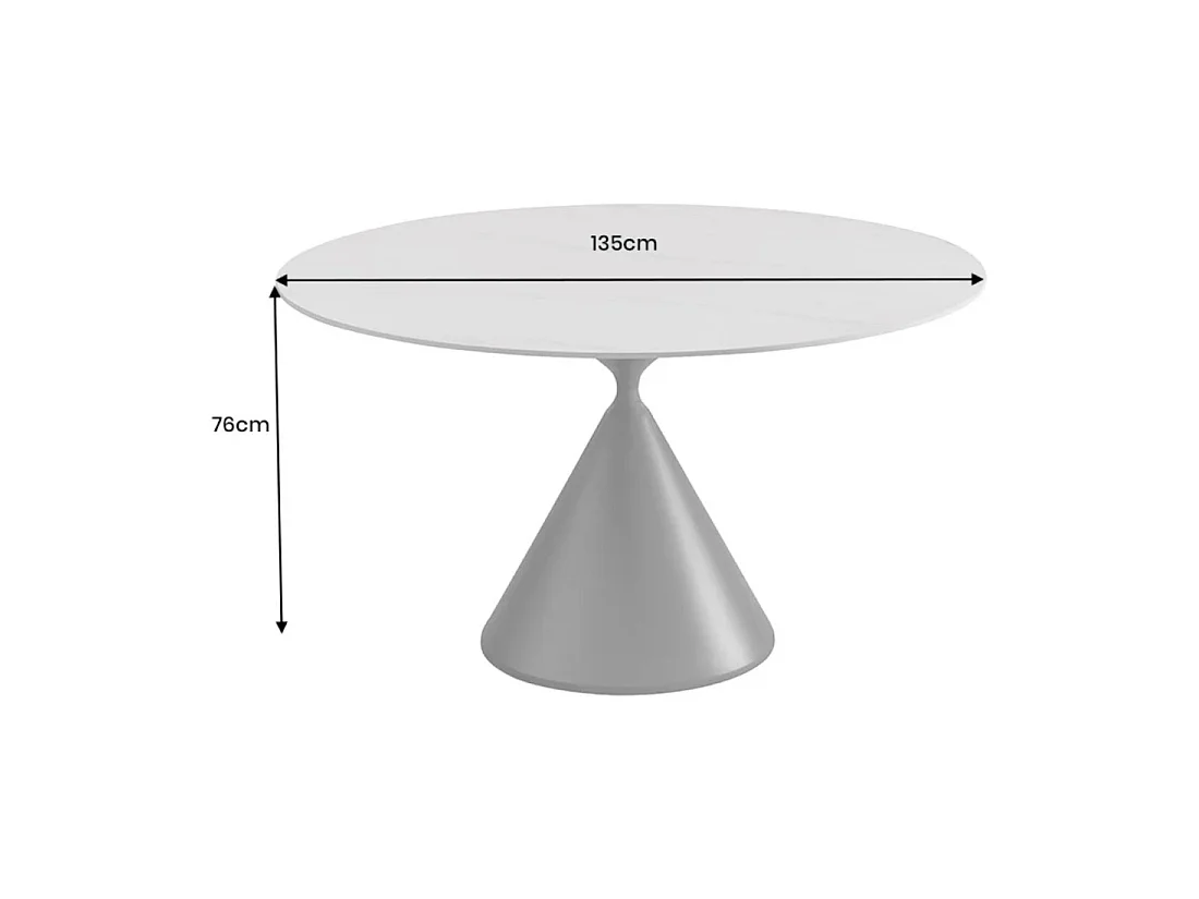 Eettafel VOLTIS - Rond diameter 135 cm - Keramisch blad met wit marmer effect - Metalen poten - Chique stijl