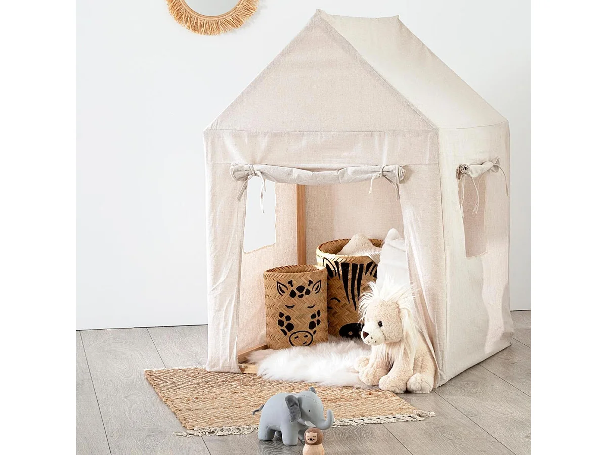 Maison Déco Enfant "Pin & Toile" 116cm Beige