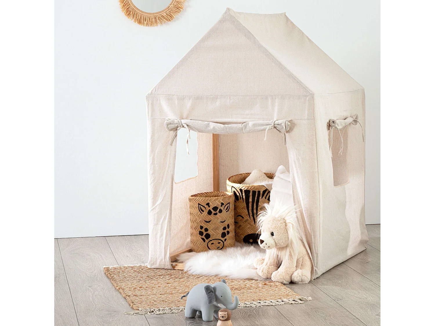 Maison Déco Enfant "Pin & Toile" 116cm Beige