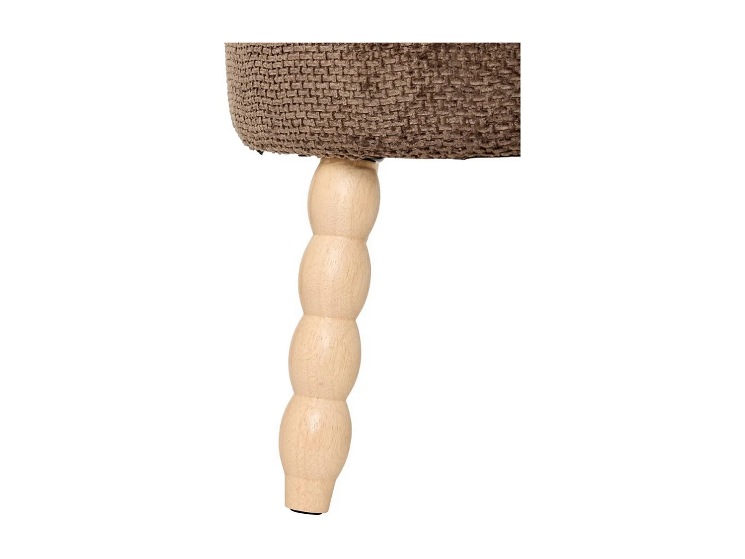 Tabouret rond rembourré tissu marron et pieds en bois - Diamètre 39 x Profondeur 38 x Hauteur 38 cm