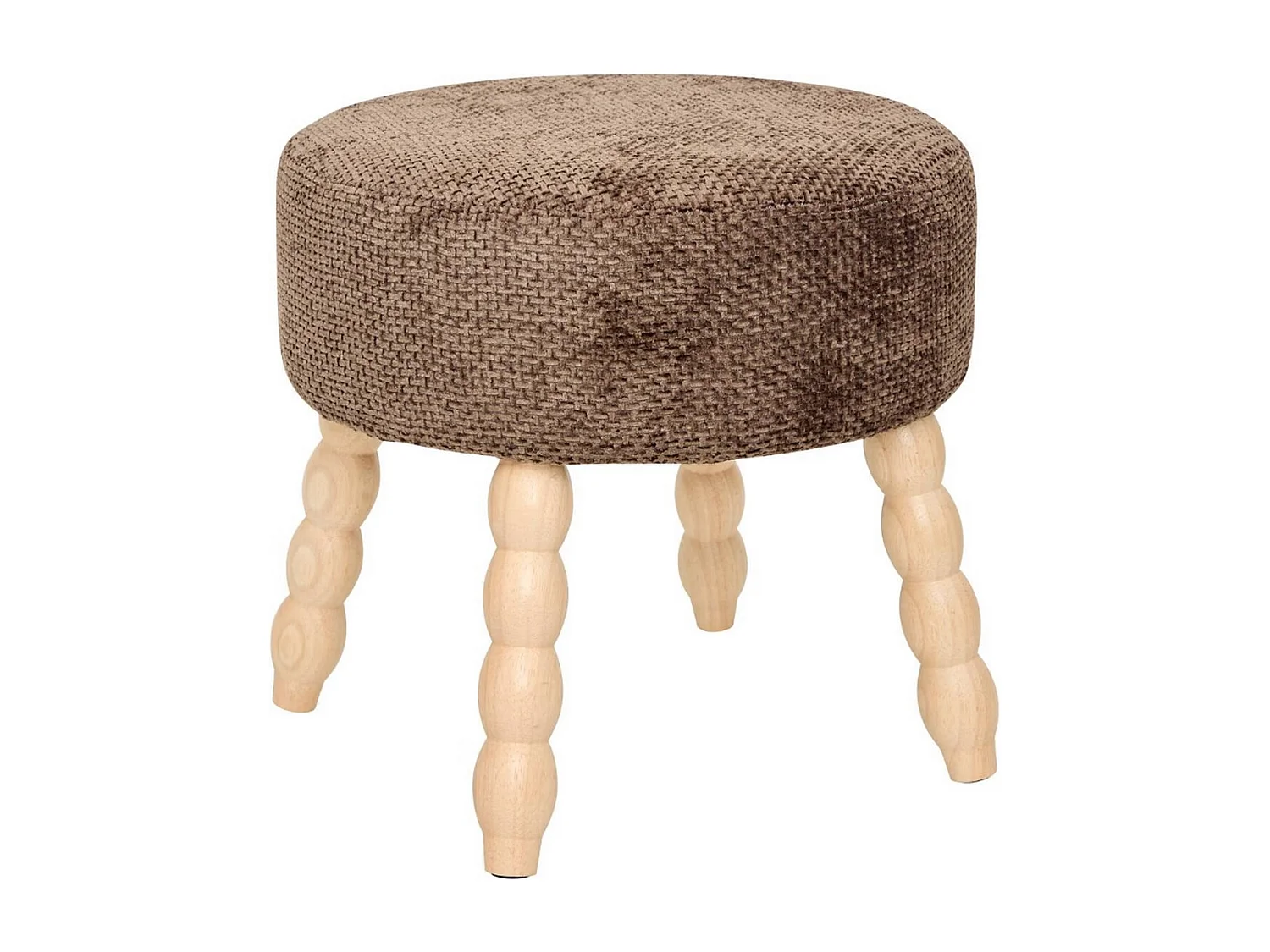 Tabouret rond rembourré tissu marron et pieds en bois - Diamètre 39 x Profondeur 38 x Hauteur 38 cm