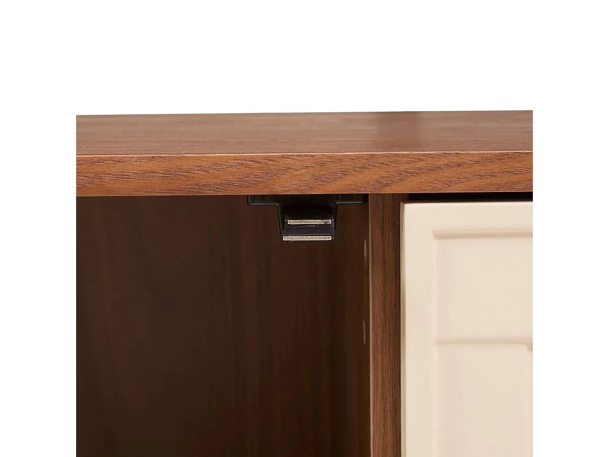 Buffet 3 portes et 6 étagères coloris effet noyer/beige - Longueur 150 x Profondeur 40 x Hauteur 75,5 cm