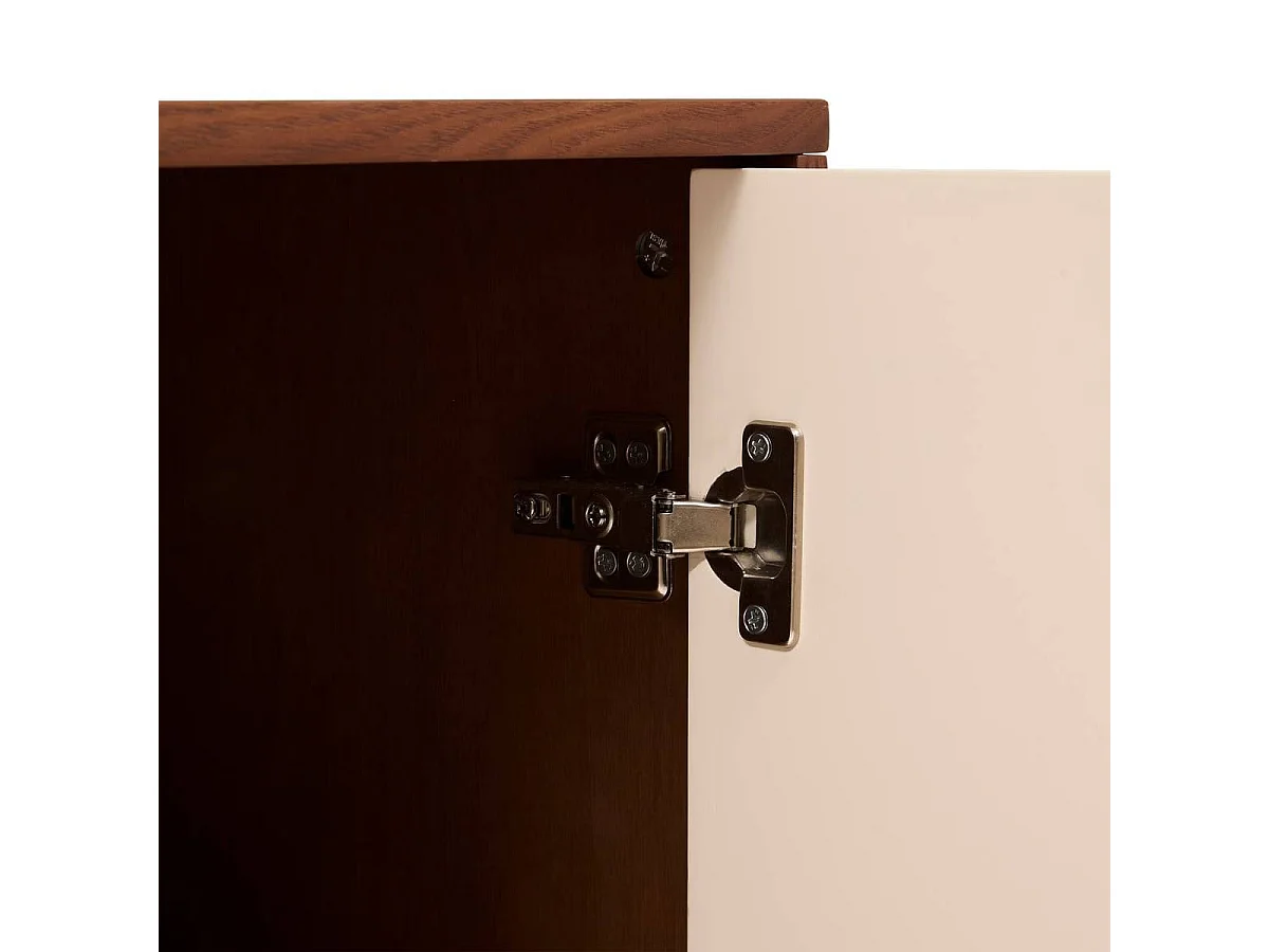 Buffet 3 portes et 6 étagères coloris effet noyer/beige - Longueur 150 x Profondeur 40 x Hauteur 75,5 cm