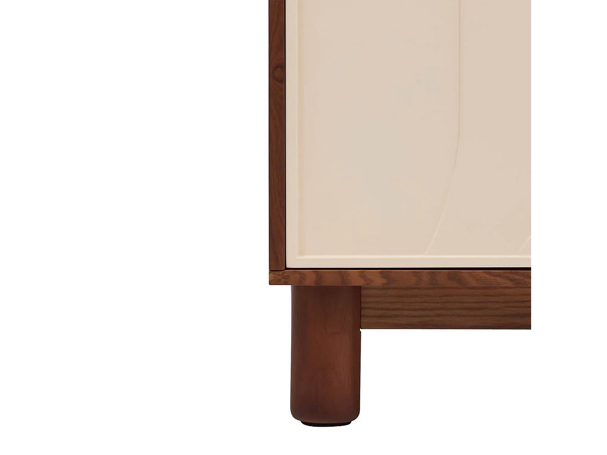 Buffet 3 portes et 6 étagères coloris effet noyer/beige - Longueur 150 x Profondeur 40 x Hauteur 75,5 cm