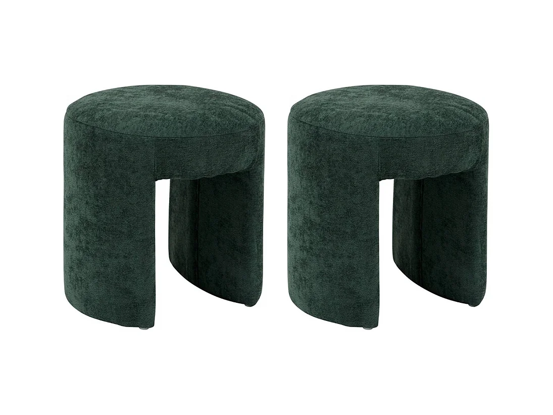 Lot de 2 Tabourets pouf revêtu en tissu vert - Longueur 38 x Profondeur 38 x Hauteur 38 cm