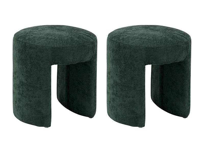 Lot de 2 Tabourets pouf revêtu en tissu vert - Longueur 38 x Profondeur 38 x Hauteur 38 cm