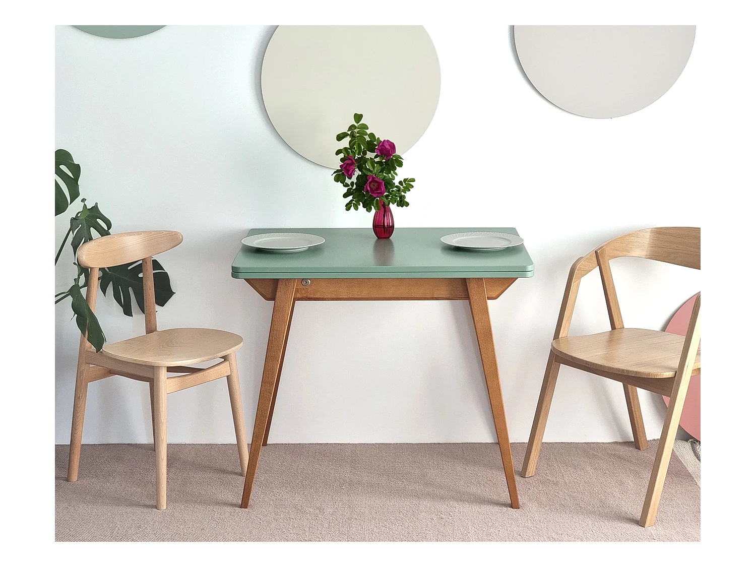 Table à manger extensible 90x65 Envelope Rouge Pur Chêne