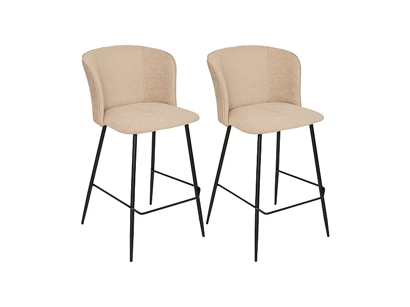 Lot de 2 tabourets de bar rembourrés Beige avec repose-pieds - Longueur 48 x Profondeur 52,5 x Hauteur 91 cm