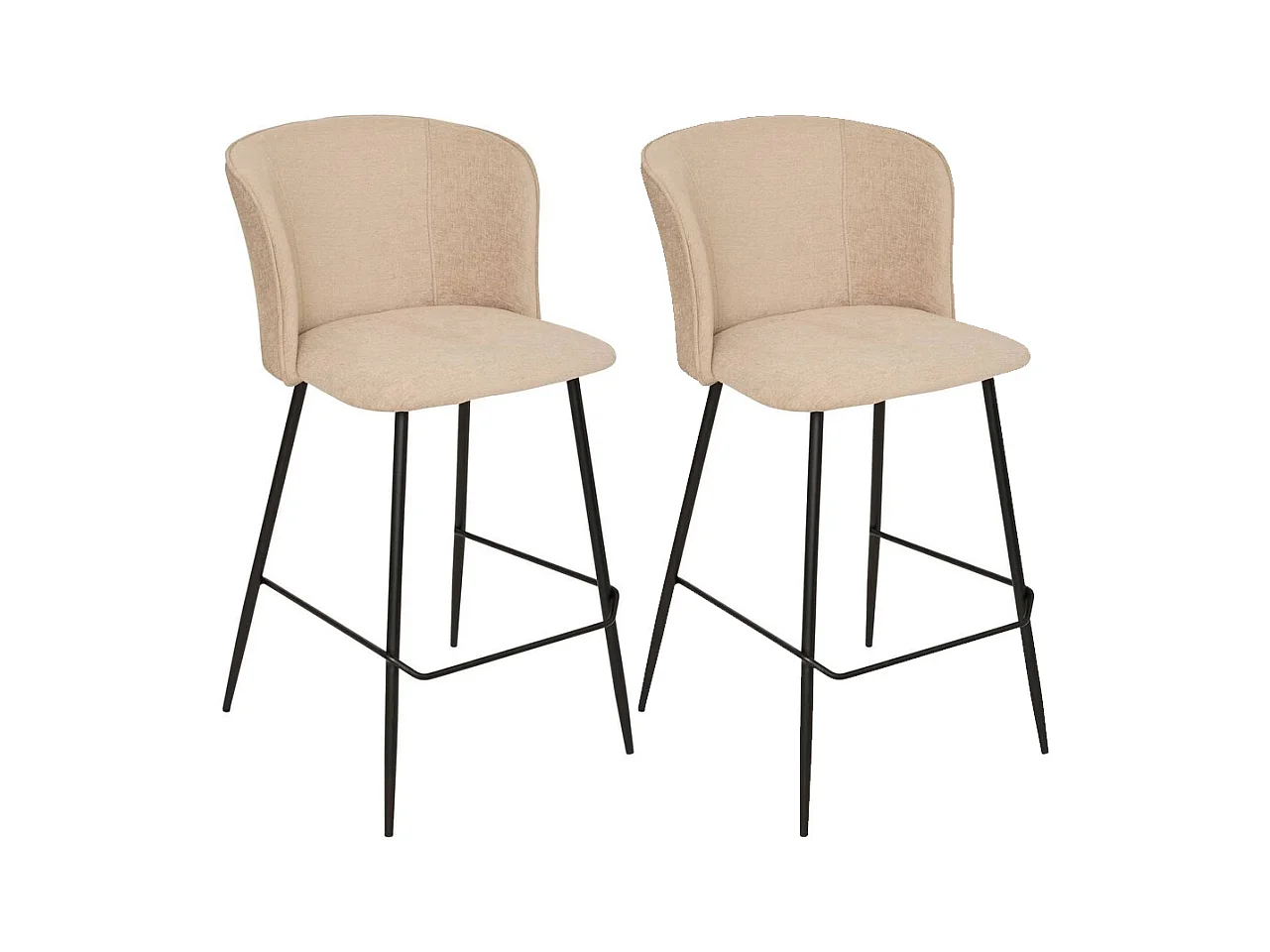 Lot de 2 tabourets de bar rembourrés Beige avec repose-pieds - Longueur 48 x Profondeur 52,5 x Hauteur 91 cm