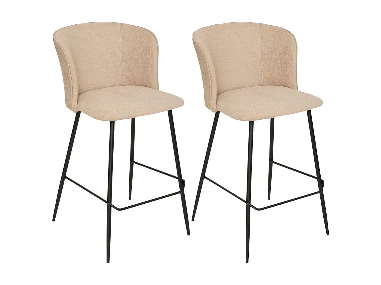 Lot de 2 tabourets de bar rembourrés Beige avec repose-pieds - Longueur 48 x Profondeur 52,5 x Hauteur 91 cm