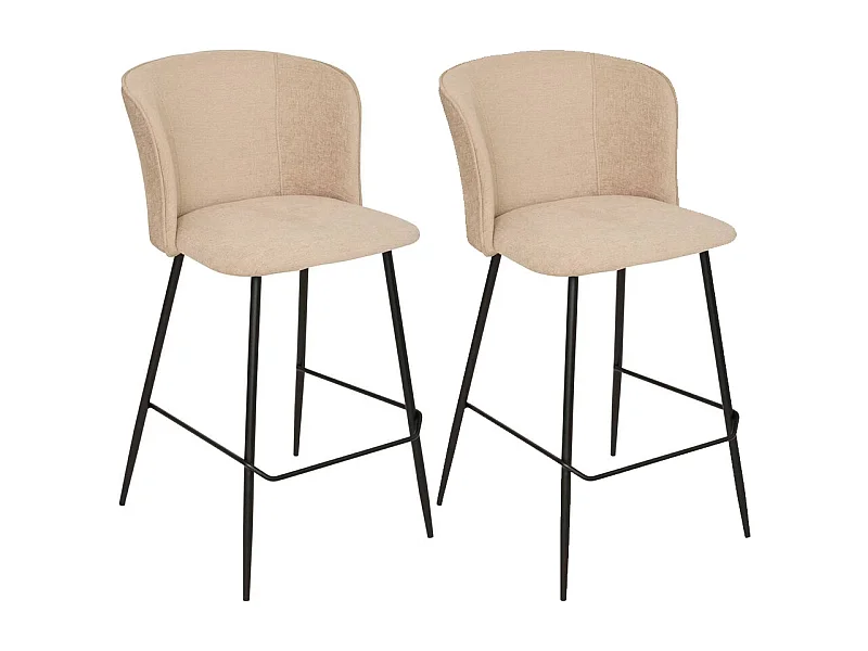 Lot de 2 tabourets de bar rembourrés Beige avec repose-pieds - Longueur 48 x Profondeur 52,5 x Hauteur 91 cm