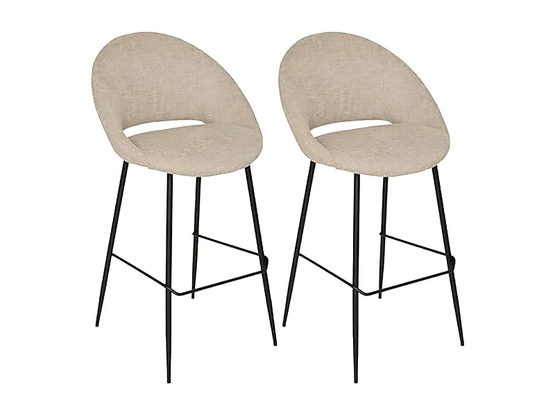 Lot de 2 tabourets de bar rembourrés Beige avec repose-pieds - Longueur 54 x Profondeur 52 x Hauteur 101 cm