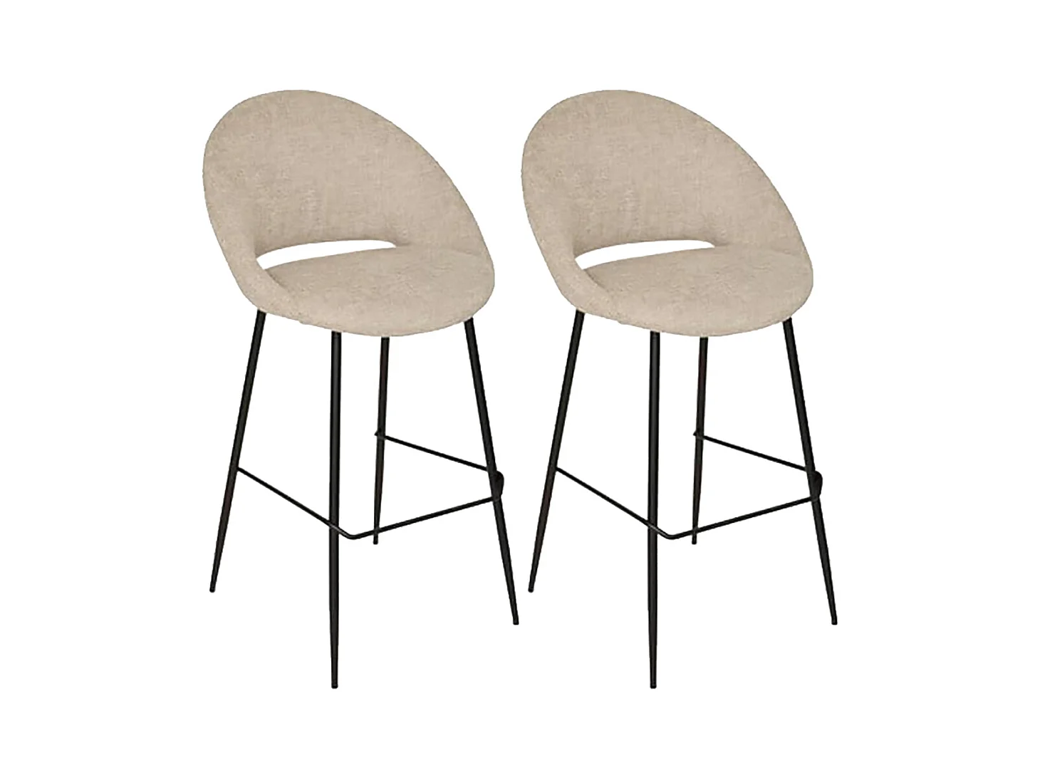 Lot de 2 tabourets de bar rembourrés Beige avec repose-pieds - Longueur 54 x Profondeur 52 x Hauteur 101 cm