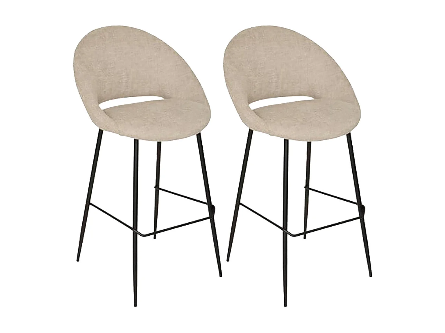 Lot de 2 tabourets de bar rembourrés Beige avec repose-pieds - Longueur 54 x Profondeur 52 x Hauteur 101 cm