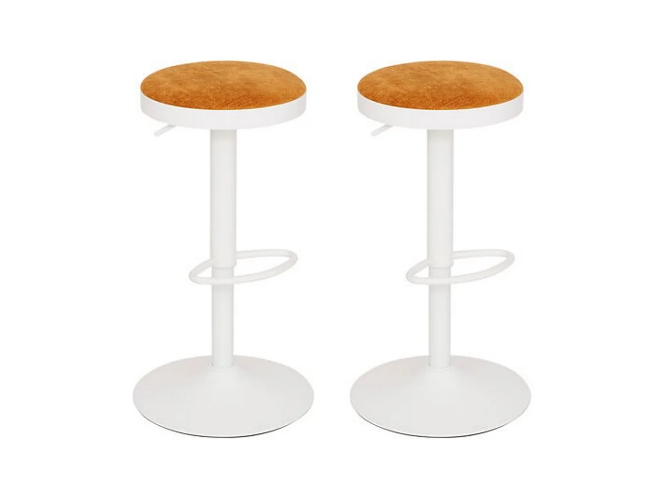 Lot de 2 Tabouret de bar ajustable et pivotant coloris blanc et ocre- Diamètre 41,5 x Hauteur 76 cm
