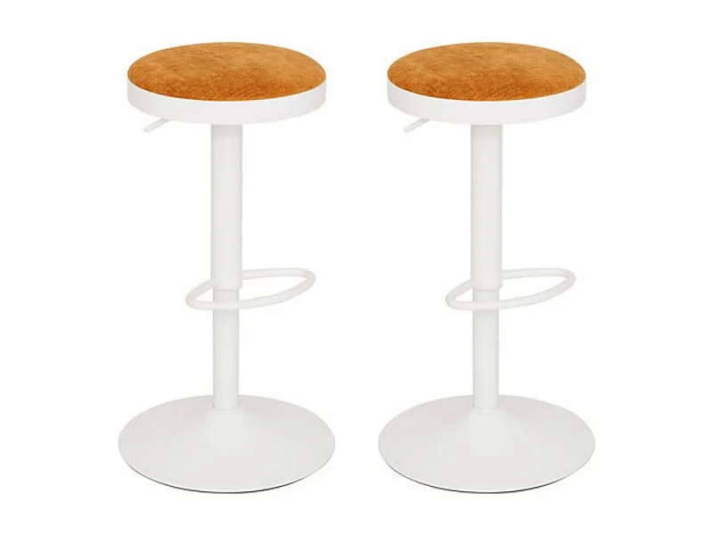 Lot de 2 Tabouret de bar ajustable et pivotant coloris blanc et ocre- Diamètre 41,5 x Hauteur 76 cm