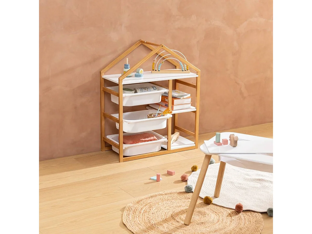 Bibliothéque meuble de rangement en forme maison - Longueur 68 x largeur 30 x Hauteur 82 cm