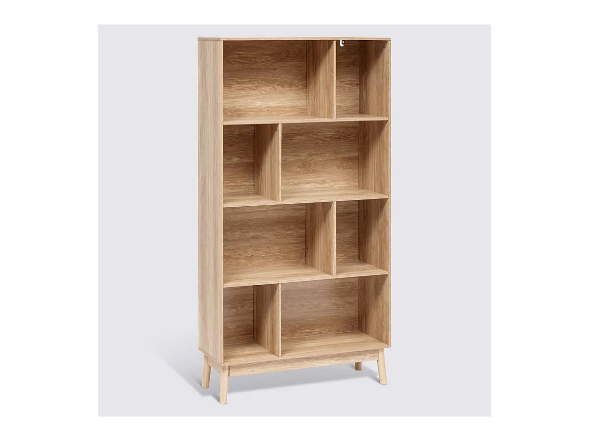 Bibliothèque étagère avec 8 niches coloris effet bois naturel - Longueur 80 x Profondeur 30 x Hauteur 160 cm
