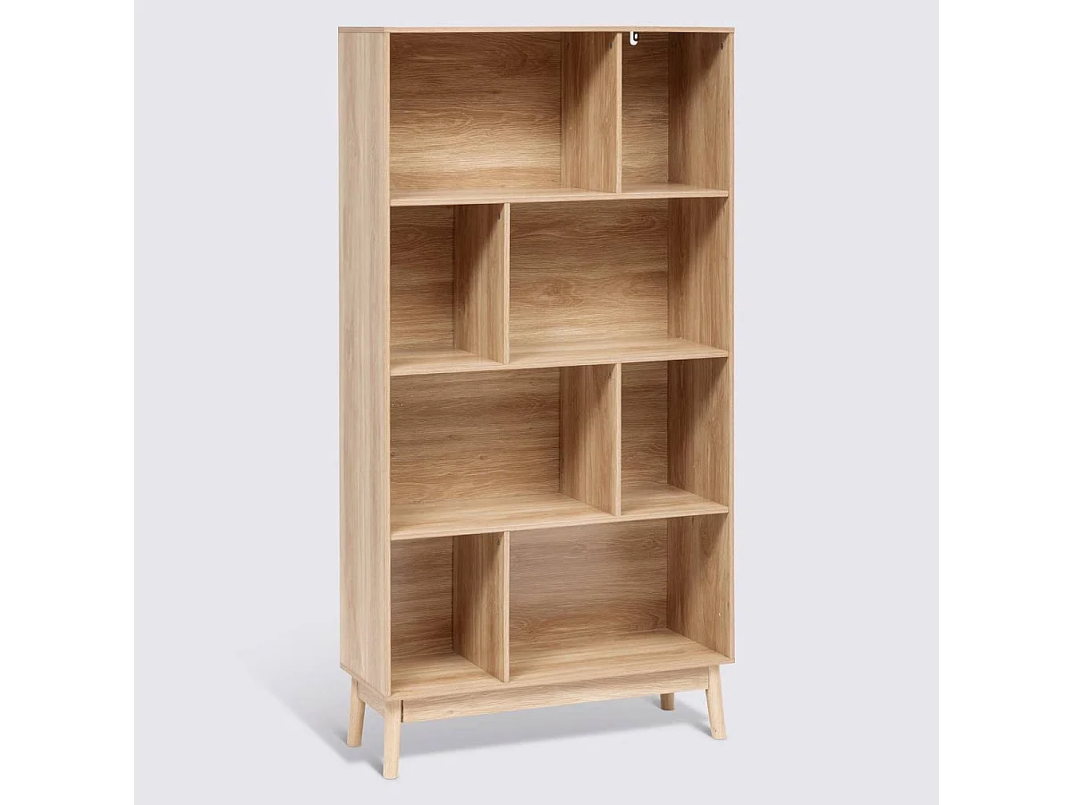 Bibliothèque étagère avec 8 niches coloris effet bois naturel - Longueur 80 x Profondeur 30 x Hauteur 160 cm