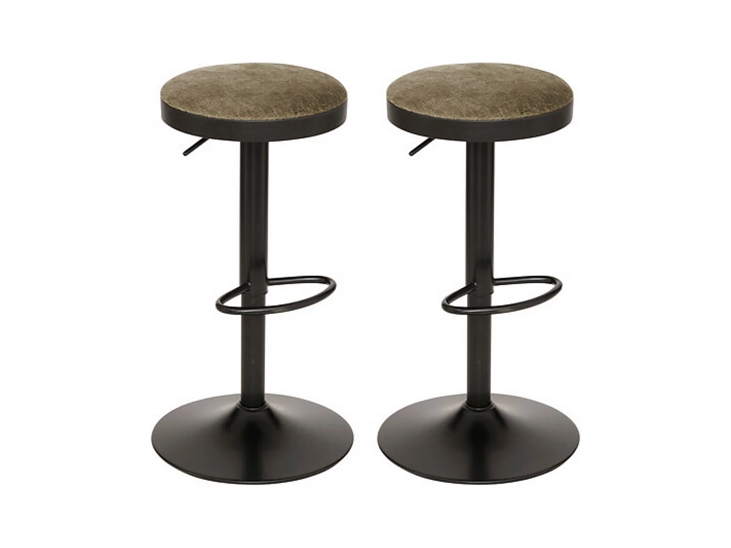 Lot de 2 Tabouret de bar ajustable et pivotant coloris noir et kaki - Diamètre 41,5 x Hauteur 76 cm