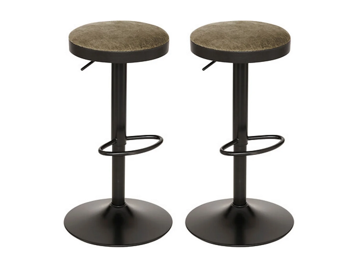 Lot de 2 Tabouret de bar ajustable et pivotant coloris noir et kaki - Diamètre 41,5 x Hauteur 76 cm