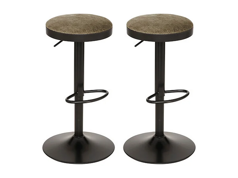 Lot de 2 Tabouret de bar ajustable et pivotant coloris noir et kaki - Diamètre 41,5 x Hauteur 76 cm