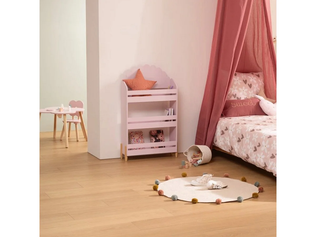 Bibliothèque enfant de 3 étagères coloris Rose - Longueur 61,5 x Largeur 18,5 x Hauteur 100 cm
