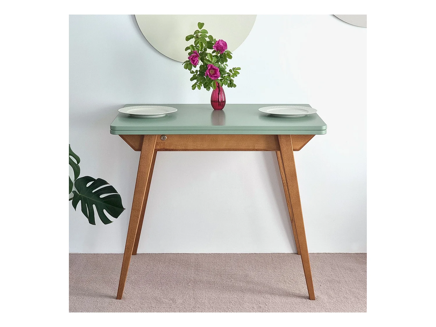 Table à manger extensible 90x65 Envelope Menthe Éphémère Chêne