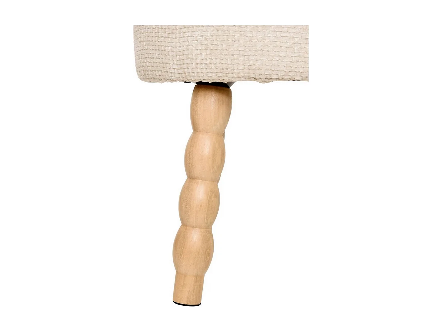 Tabouret rond rembourré tissu crème et pieds en bois - Diamètre 39 x Profondeur 38 x Hauteur 38 cm