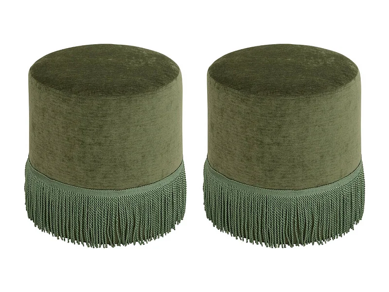 Lot de 2 Pouf chenille en velours vert - Diamètre 37,5 x Profondeur 37,5 x Hauteur 37,8 cm