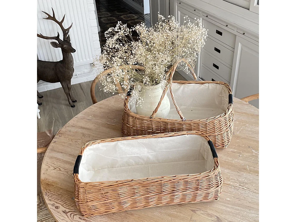 Grand panier rectangulaire en osier et coton