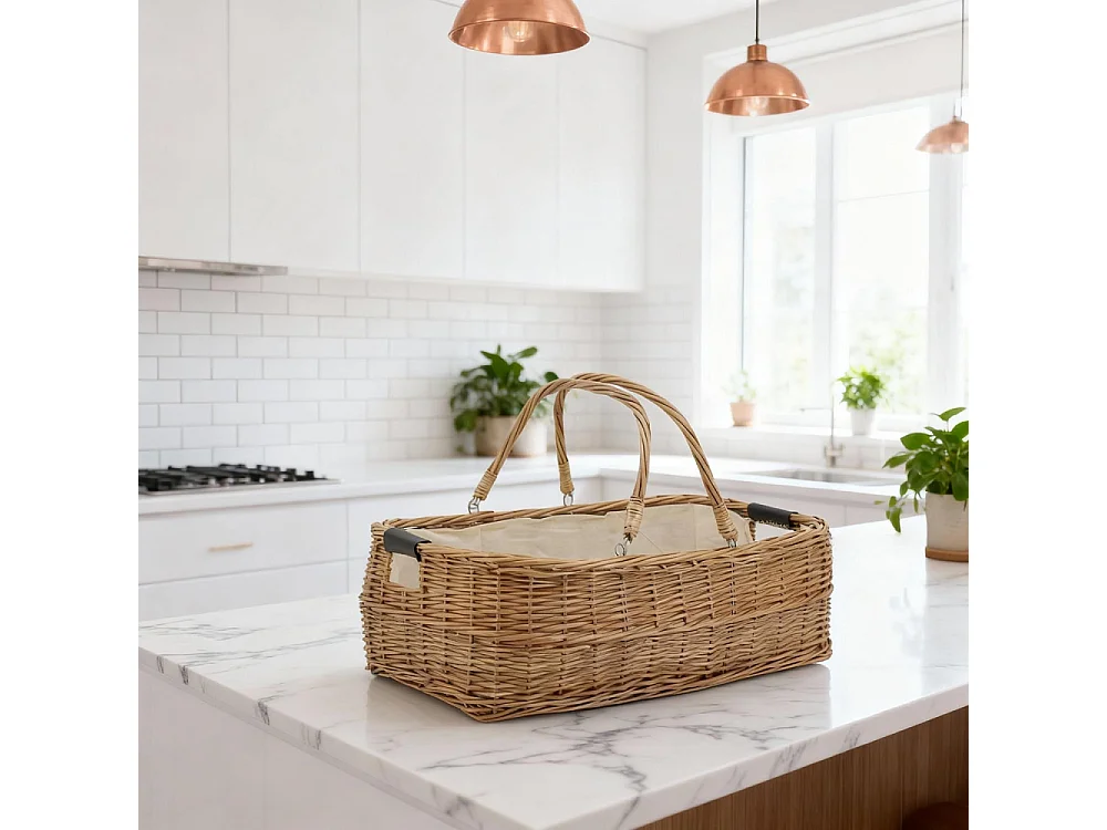 Grand panier rectangulaire en osier et coton