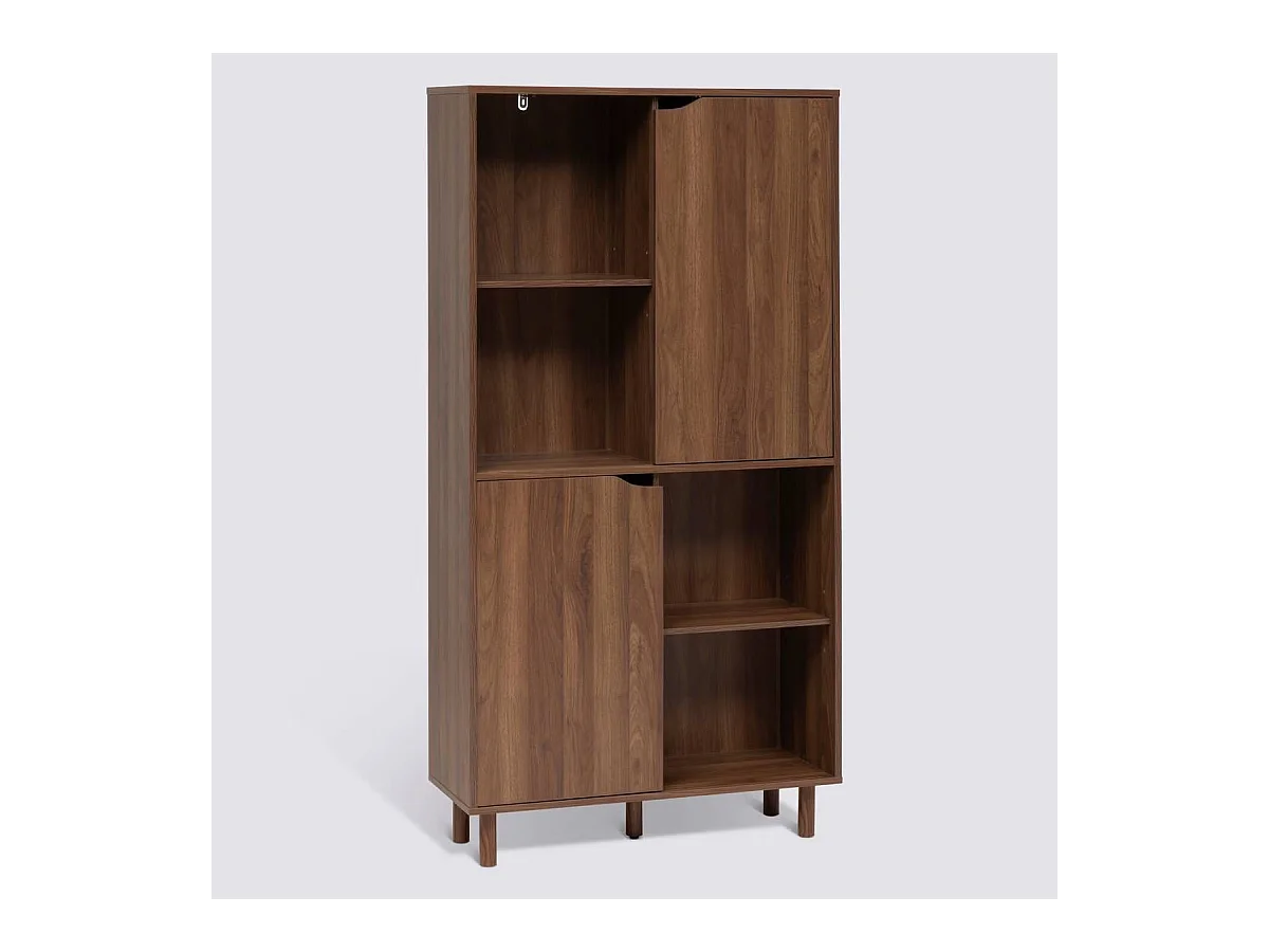 Bibliothèque de 2 portes coulissantes et 8 niches coloris marron - Longueur 80 x largeur 30 x Hauteur 159,5 cm