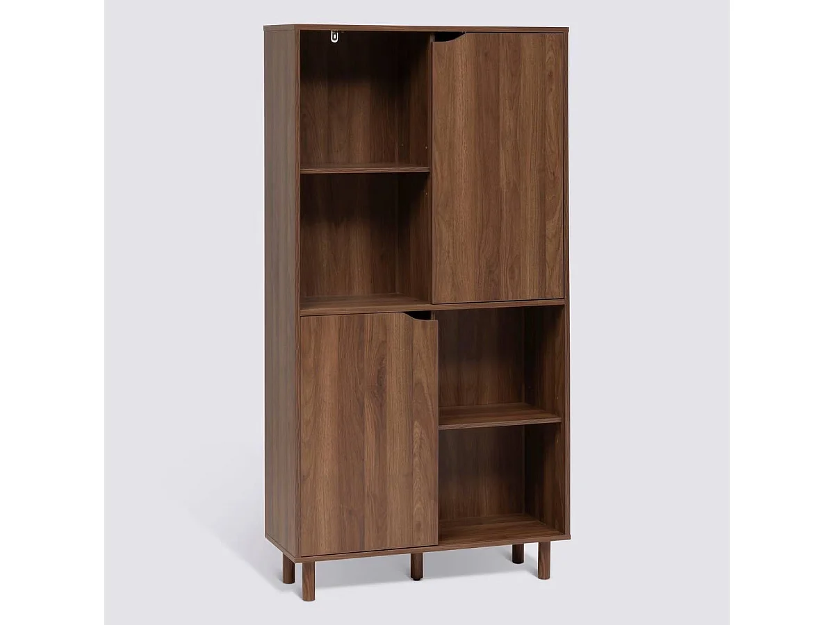 Bibliothèque de 2 portes coulissantes et 8 niches coloris marron - Longueur 80 x largeur 30 x Hauteur 159,5 cm