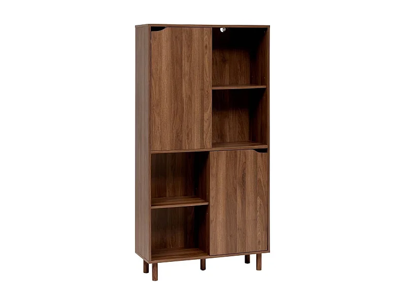 Bibliothèque de 2 portes coulissantes et 8 niches coloris marron - Longueur 80 x largeur 30 x Hauteur 159,5 cm